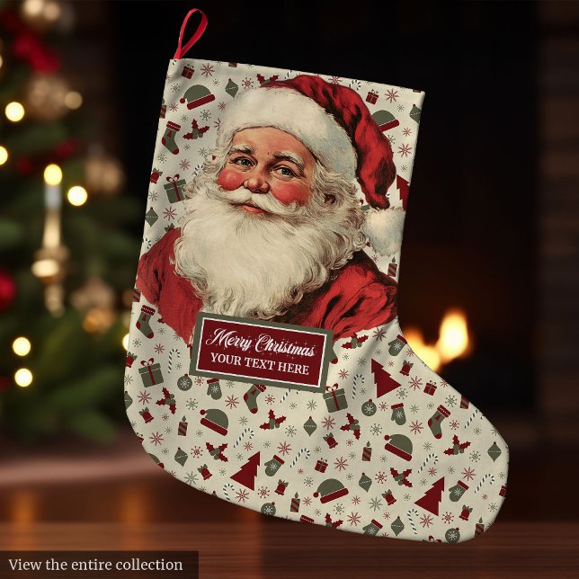 Vintager Weihnachtsmann Strumpf Classic Großer Weihnachtsstrumpf (Vintage Santa Claus Christmas Stocking Classic Holiday)