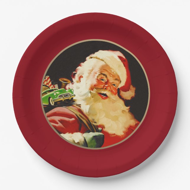 Vintager Weihnachtsmann-Teller Pappteller (Vorderseite)