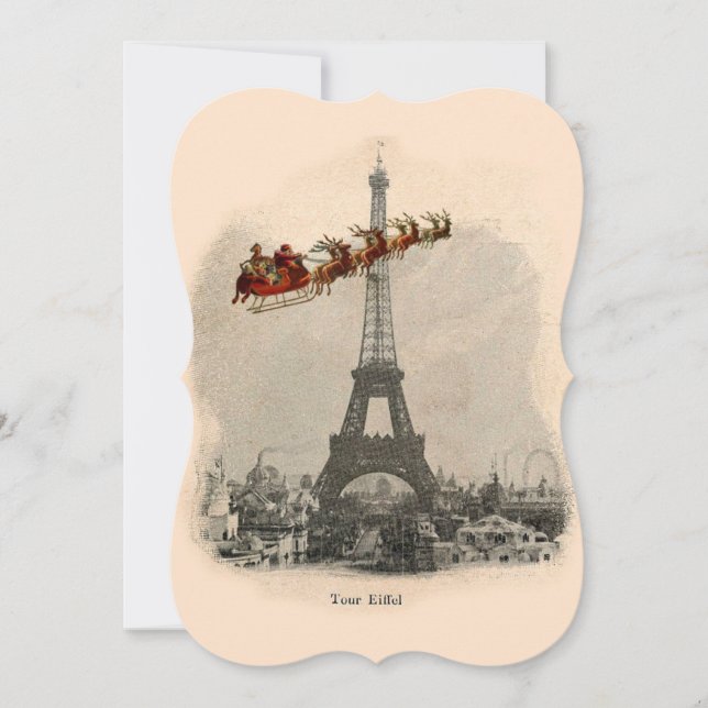 Vintager Weihnachtsmann über Paris Weihnachtskarte Feiertagskarte (Vorderseite)