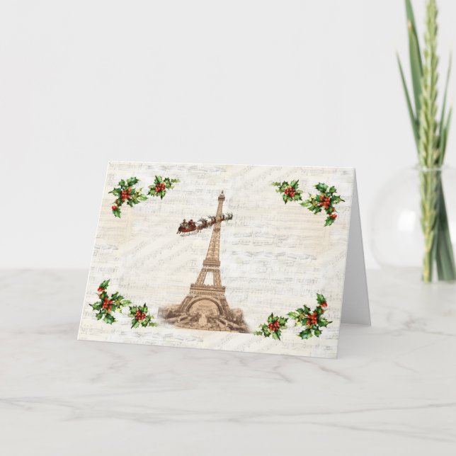 Vintager Weihnachtsmann über Paris Weihnachtskarte Karte (Vorderseite)
