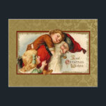 Vintager Weihnachtsmann und Kinder Feiertagspostkarte<br><div class="desc">Nostalgisches Viktorianisches Bild des rauchenden Weihnachtsmannes mit zwei Kindern,  die auf einem goldenen Damast-Hintergrund ihren Urlaub verbringen.</div>