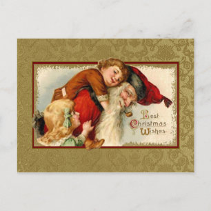 Vintager Weihnachtsmann und Kinder Feiertagspostkarte