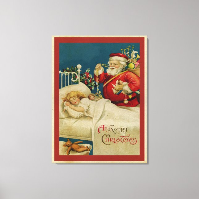 Vintager Weihnachtsmann und Kinder Leinwanddruck (Vorderseite)