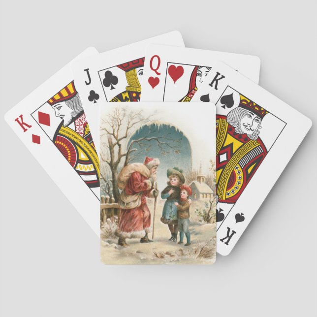 Vintager Weihnachtsmann und Kinder Spielkarten (Rückseite)