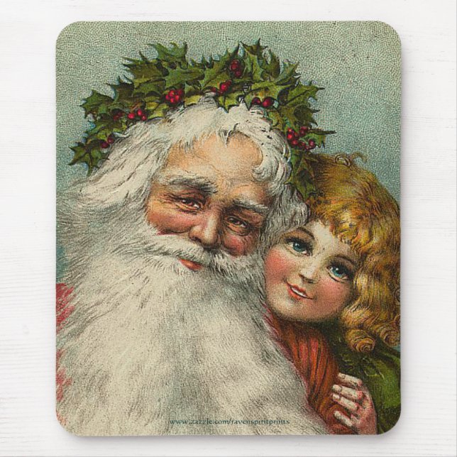 Vintager Weihnachtsmann und Kindervater Weihnachts Mousepad (Vorne)
