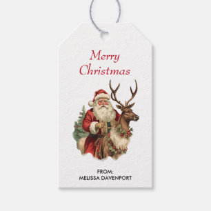Vintager Weihnachtsmann und Reindei Weihnachten Geschenkanhänger