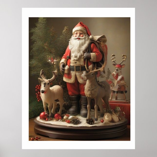 Vintager Weihnachtsmann und Rentier: Klassischer F Poster (Vorne)