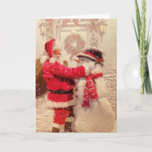 Vintager Weihnachtsmann und Schneemann Feiertagskarte