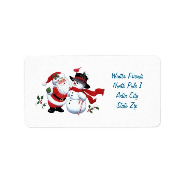 Vintager Weihnachtsmann und Schneemann-Label Adressaufkleber (Vorne)