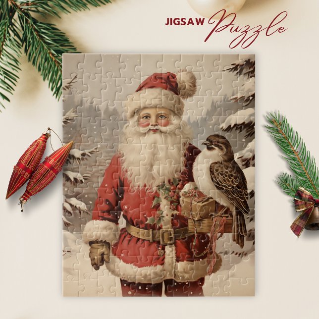 Vintager Weihnachtsmann und Vogelwinterpuzzle (Vintage Santa Claus and Bird Winter Puzzle)