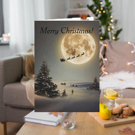 Vintager Weihnachtsmann unter Vollmond Karte