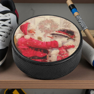 Vintager Weihnachtsmann   Urlaub Eishockey Puck