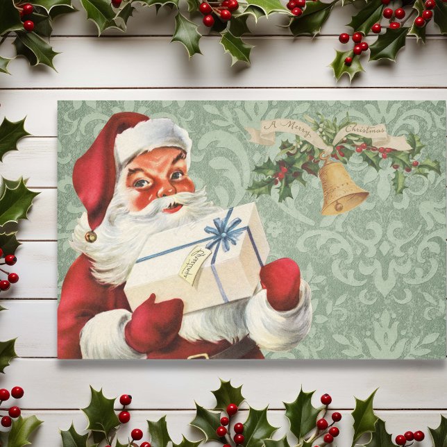 Vintager Weihnachtsmann Viktorianisch Green Seidenpapier (Von Creator hochgeladen)
