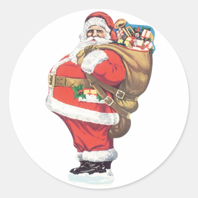 Vintager Weihnachtsmann, Viktorianische Weihnachte Runder Aufkleber (Vorderseite)