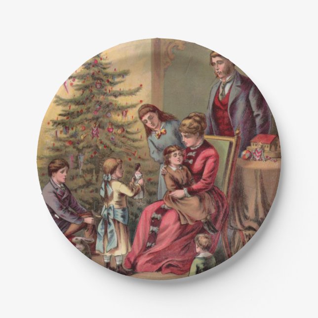 Vintager Weihnachtsmorgen Pappteller (Vorderseite)