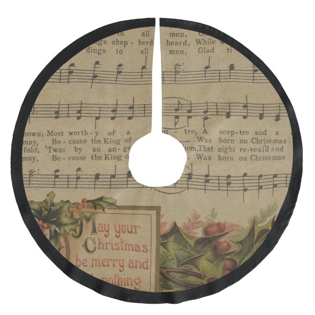 Vintager Weihnachtsmusik-Blatt-Feiertag Polyester Weihnachtsbaumdecke (Vorderseite)