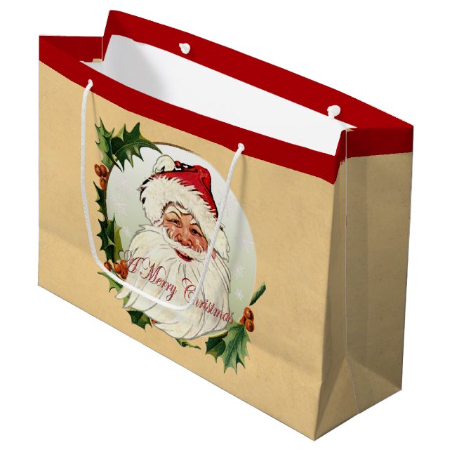 Vintager Weihnachtsrahmen Große Geschenktüte (Vorderseite Schrägansicht)
