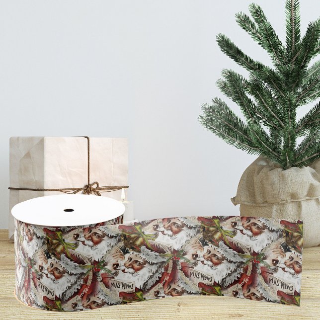 Vintager Weihnachtsribbon | Gift Ribbon Ripsband (vintage Santa Claus Christmas ribbon. Christmas tree ribbon)