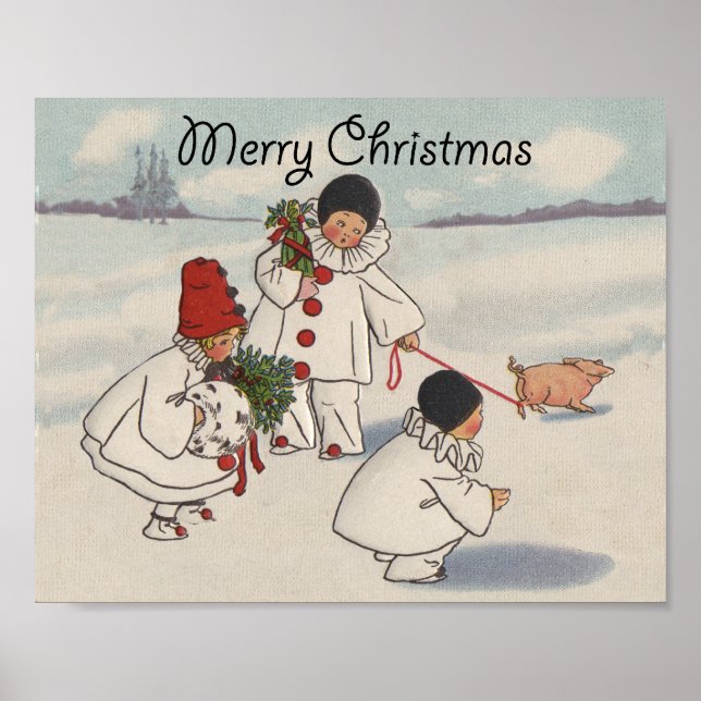 Vintager Weihnachtsschneekinderurlaub Poster (Vorne)
