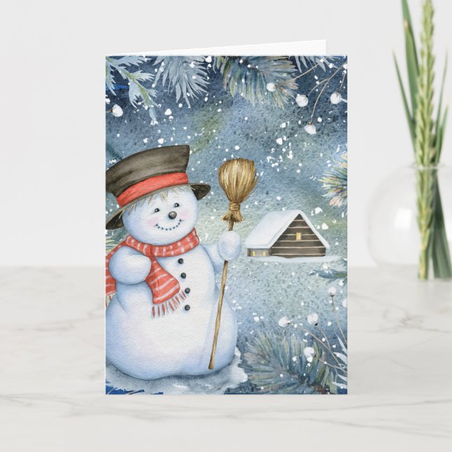Vintager Weihnachtsschneemann Feiertagskarte (Vorderseite)