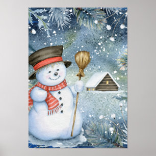 Vintager Weihnachtsschneemann Poster