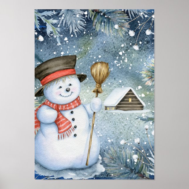 Vintager Weihnachtsschneemann Poster (Vorne)
