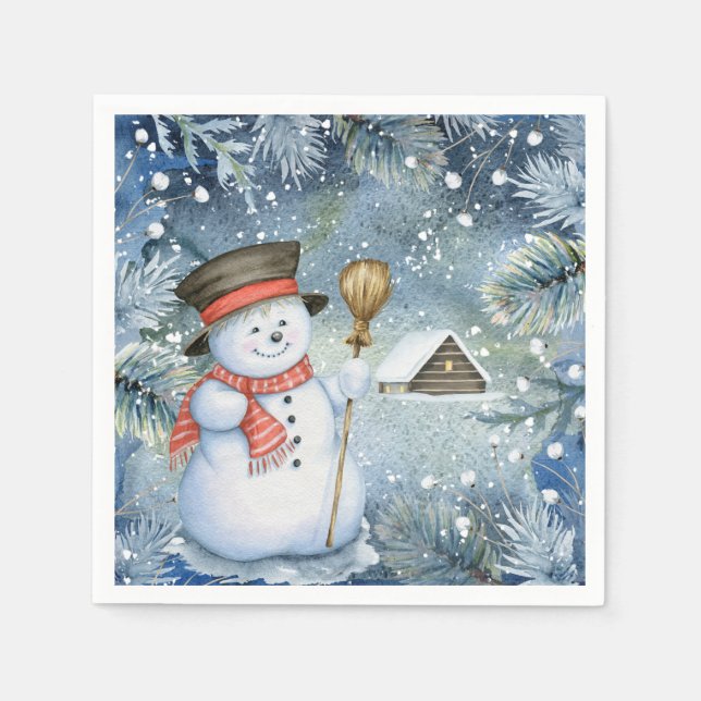 Vintager Weihnachtsschneemann Serviette (Vorderseite)