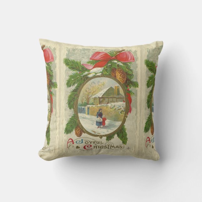 Vintager Weihnachtsspaziergang mit Mutter Kissen (Vorderseite)