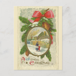 Vintager Weihnachtsspaziergang mit Mutter Postkarte