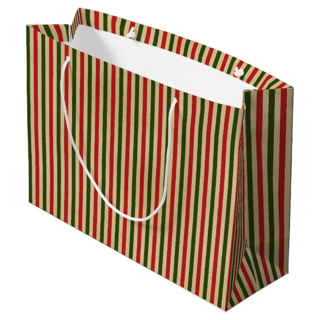 Vintager Weihnachtsstreifen Große Geschenktüte (Rückseite Schrägansicht)