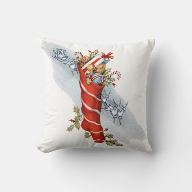 Vintager WeihnachtsStrumpf voll der Spielwaren Kissen (Vorderseite)