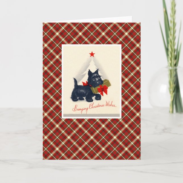Vintager Weihnachtsterrier-Hund Feiertagskarte (Vorderseite)