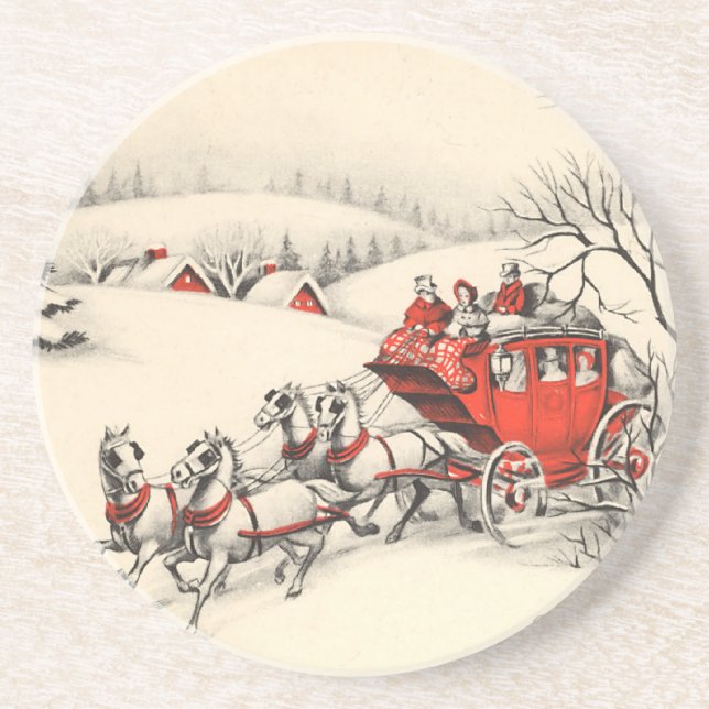 Vintager WeihnachtsUntersetzer Sandstein Untersetzer (Vorne)