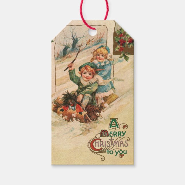 Vintager Weihnachtsurlaub Geschenkanhänger (Vorderseite)