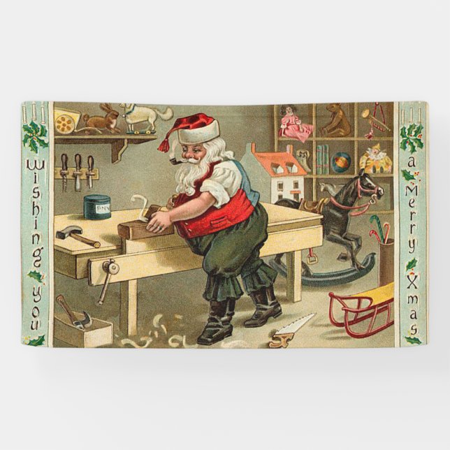 Vintager Weihnachtsworkshop für den Weihnachtsmann Banner (Horizontal)