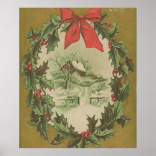 Vintager WeihnachtsWreath und Winter-Kabine Poster