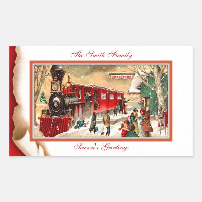 Vintager Weihnachtszug Rechteckiger Aufkleber (Vorderseite)