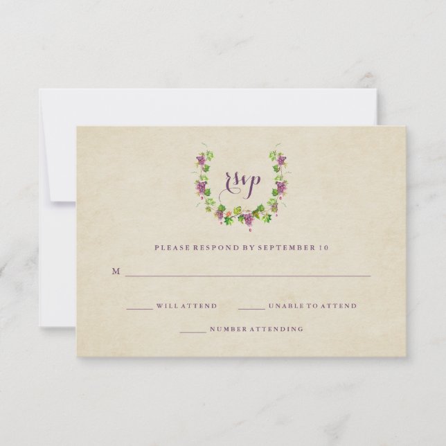 Vintager Weingarten | Wine Theme Wedding Response RSVP Karte (Vorderseite)