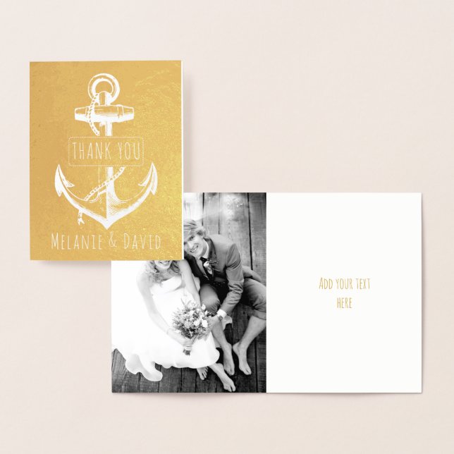 Vintager Weißanker-Hochzeitgold Folienkarte (Anzeige)