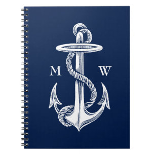 Vintager weißer Anker-Seil-Marine-Blau-Hintergrun Notizblock