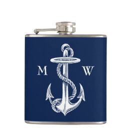 Vintager weißer Anker-Seil-Marine-Blau-Hintergrund Flachmann