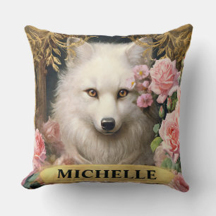 Vintager weißer Fox und rosa Rosen Kissen