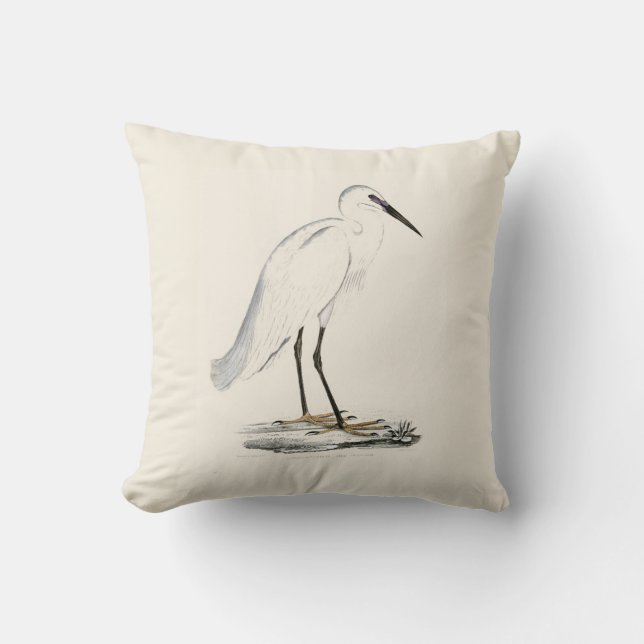 Vintager weißer schwarzer eleganter Reihervogel Kissen (Vorderseite)