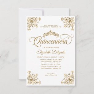 Vintager Weißgoldrahmen Tiara Quinceanera Mitteilungskarte