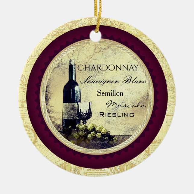 Vintager Weißwein Grüntrauben Weihnachtsdekoration Keramikornament (Vorne)