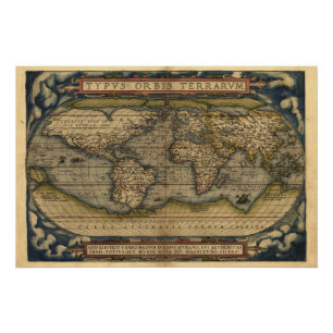 Vintager Weltatlas-Karten-Druck Poster