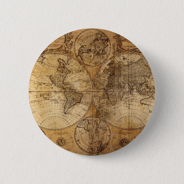Vintager Weltkarten-Atlas Button (Vorderseite)