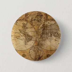 Vintager Weltkarten-Atlas Button