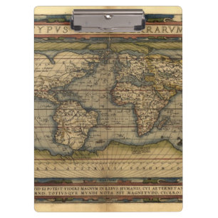 Vintager Weltkarten-Atlas historisch Klemmbrett