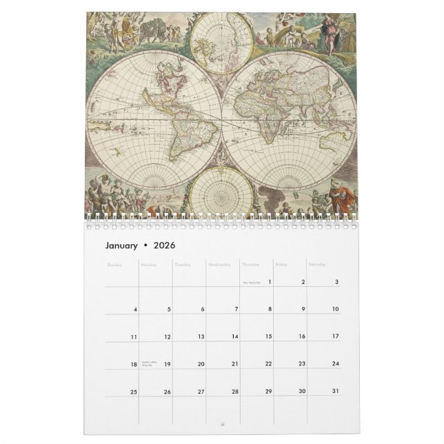 Vintager Weltkarten-Kalender Kalender (Jan 2026)